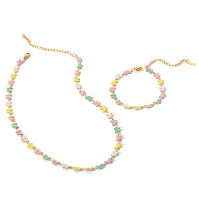18KG stainless steel enamel butterfly necklace bracelet