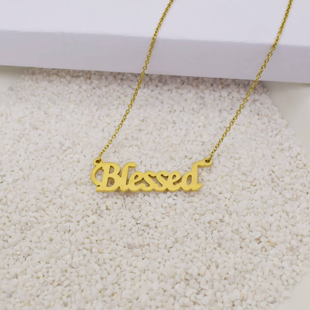 Occident fashion blessed letter stainless steel necklace