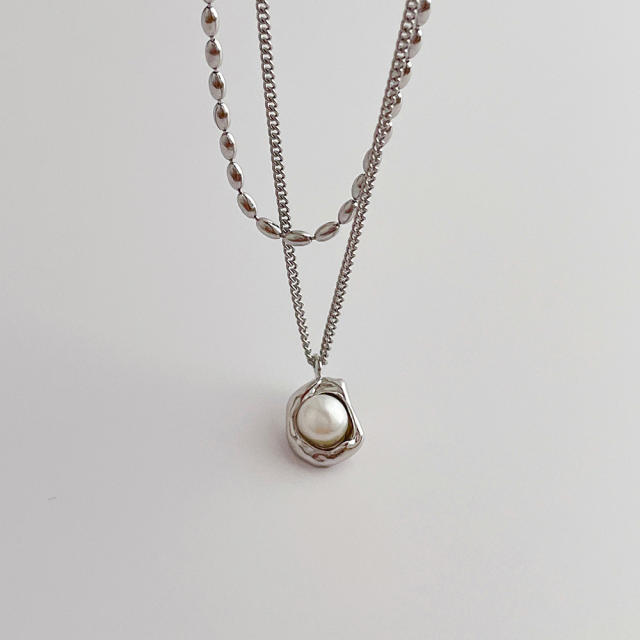 Fashion double metal pearl necklace