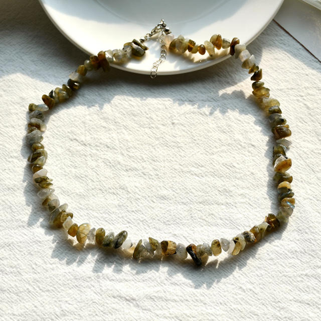 Beach color gravel beaded choker necklace