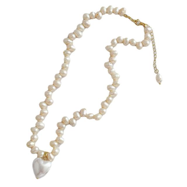 Baroque pearl heart beaded necklace