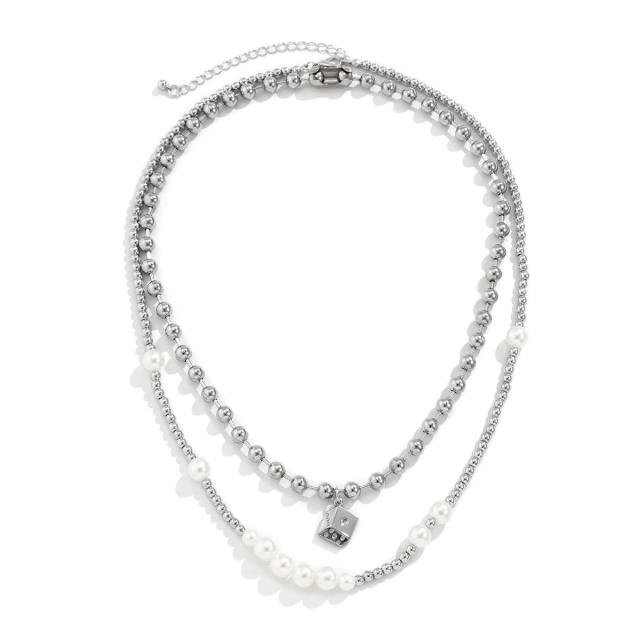 Faux pearl two layer mens necklace