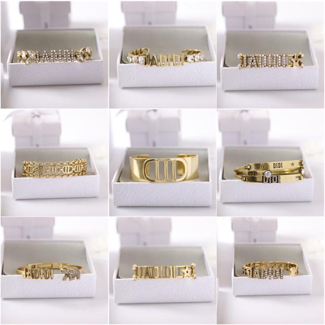 Retro alphabet brass open-ended bracelet