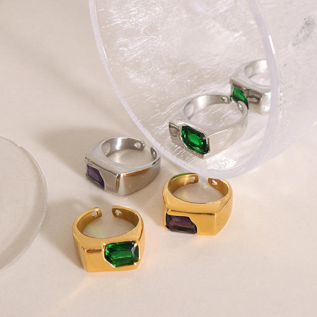 Colored cz stainless steel signet rings