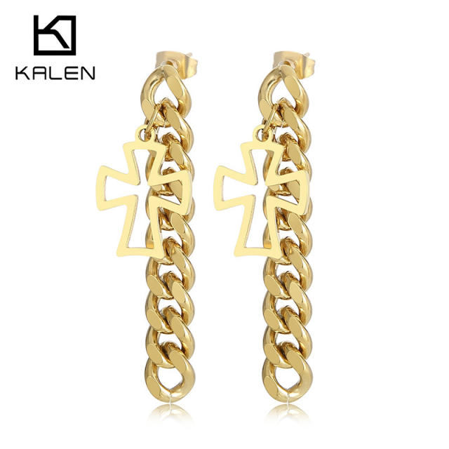 Stainless steel Cuban link chain cross earrings