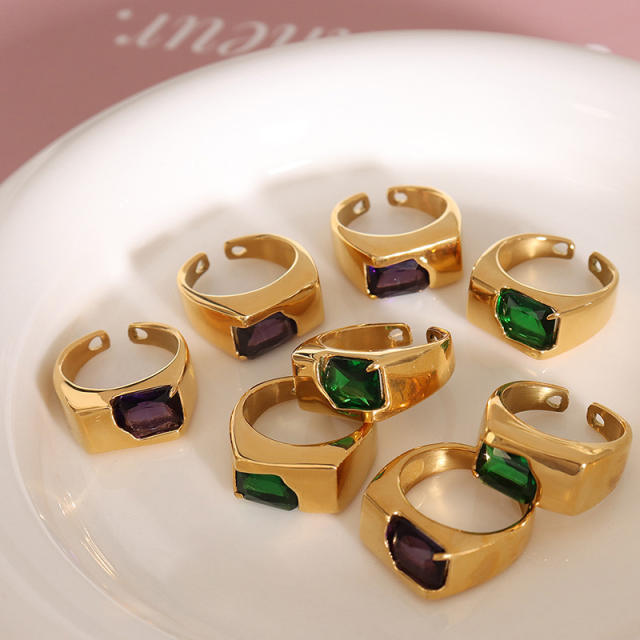 Colored cz stainless steel signet rings