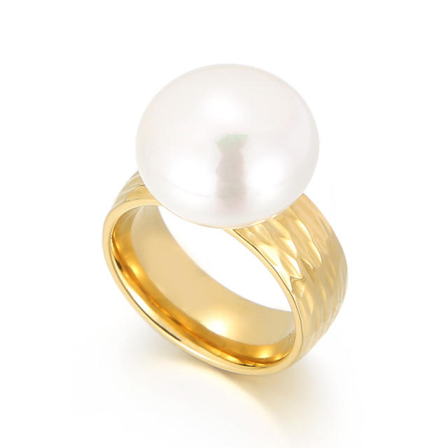 8mm pearl setting irregular shaped stainless steel finger ring