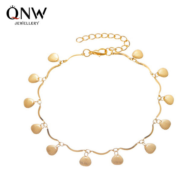 Metal shell pendant chain anklet