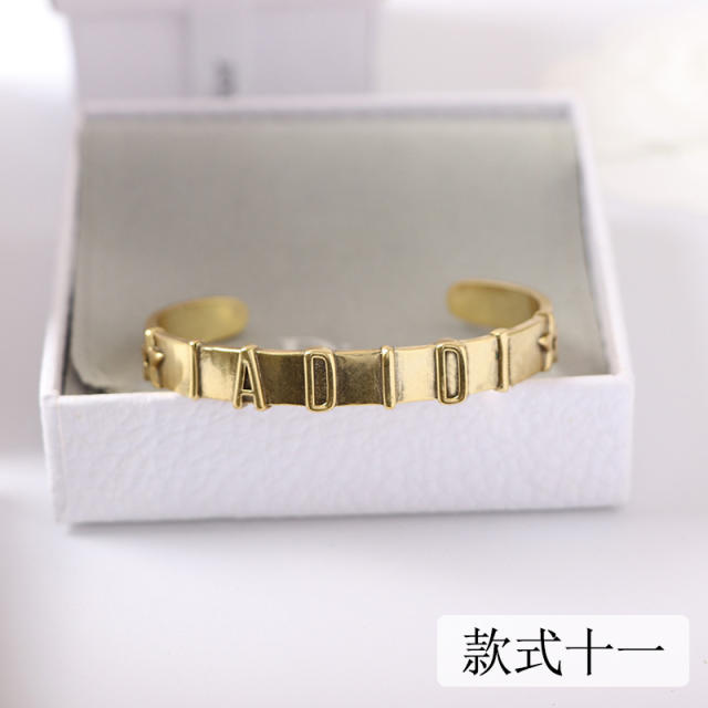 Retro alphabet brass open-ended bracelet