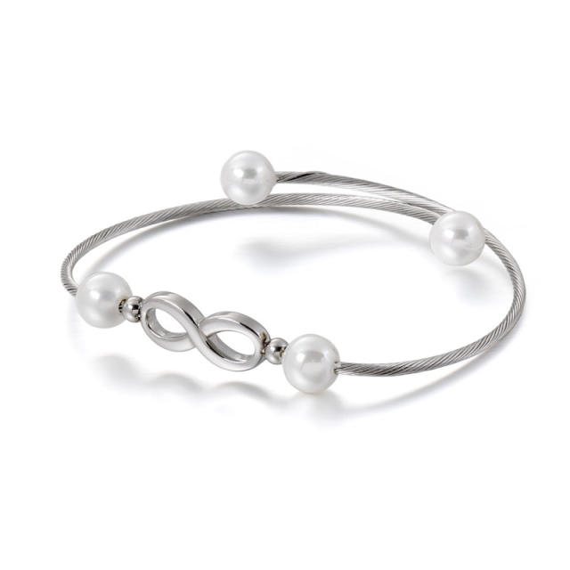 Infinite pearl titanium steel open bangle