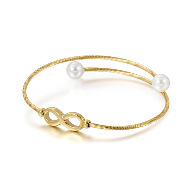 Infinite pearl titanium steel open bangle