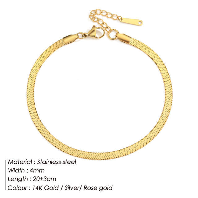 4MM stainless steel snake chain anklet bracelet