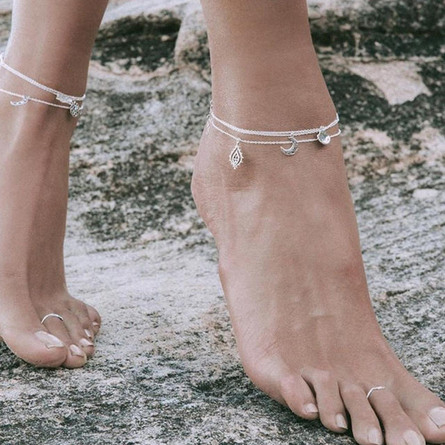 Shell circle lotus moon anklet simple jewelry