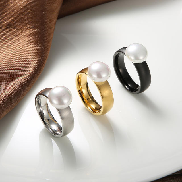 6mm pearl 3 color stainless steel finger ring