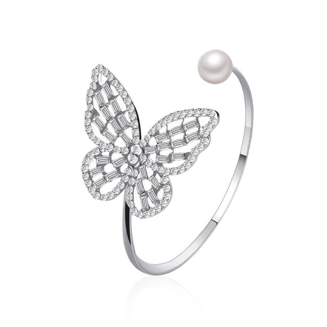 Hollow zircon butterfly open bangle