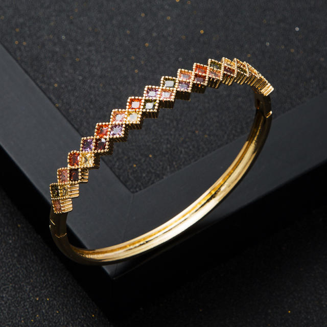 Color cubic zircon gold plated bangle