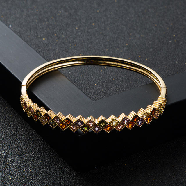 Color cubic zircon gold plated bangle