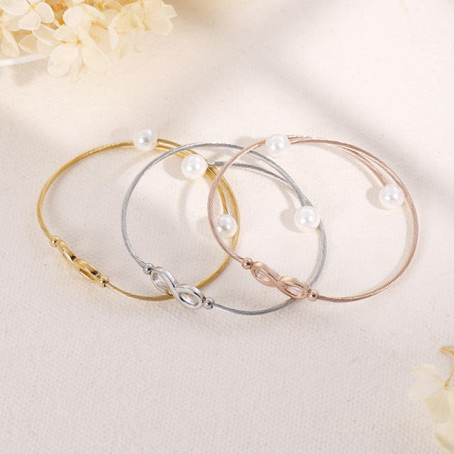 Infinite pearl titanium steel open bangle