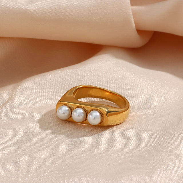 Luxury 3pcs pearl beads geometric stainless steel rings