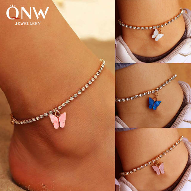 Butterfly Pendant tennis chain anklet
