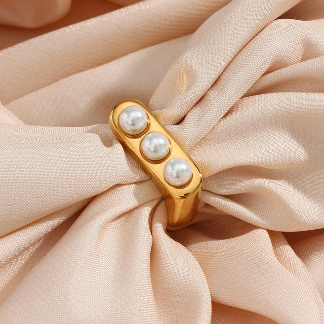 Luxury 3pcs pearl beads geometric stainless steel rings