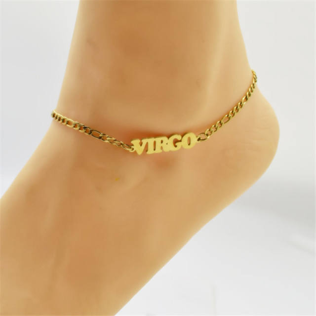 Stainless steel zodiac series figaro chain anklet