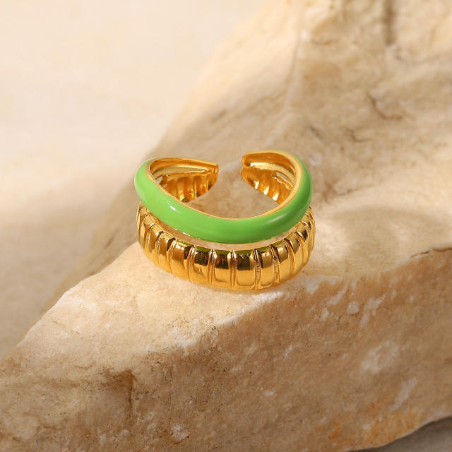 Green color enamel two layer stainless steel rings