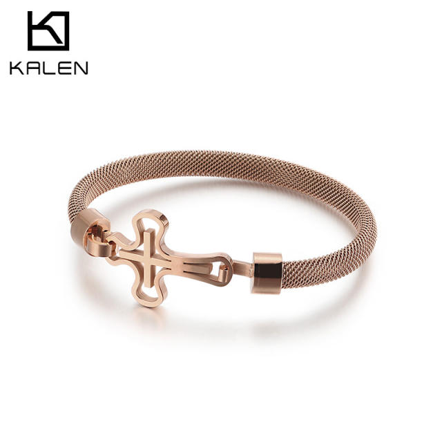 Hollow cross titanium steel bangle