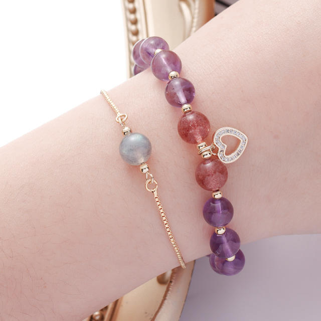 Amethyst strawberry rose quartz bead bracelet set