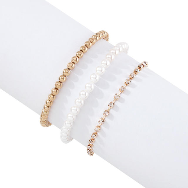 Tennis chain pearl bracelet three pcs set