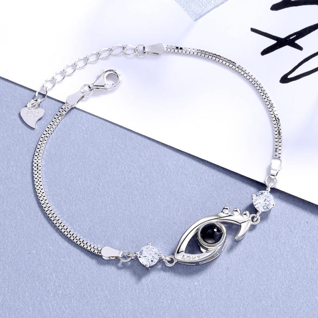 Sterling silver evil eye box chain bracelet