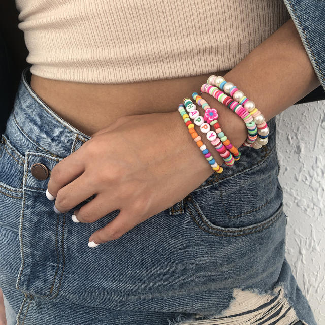 Heishi Bead flower bracelet set