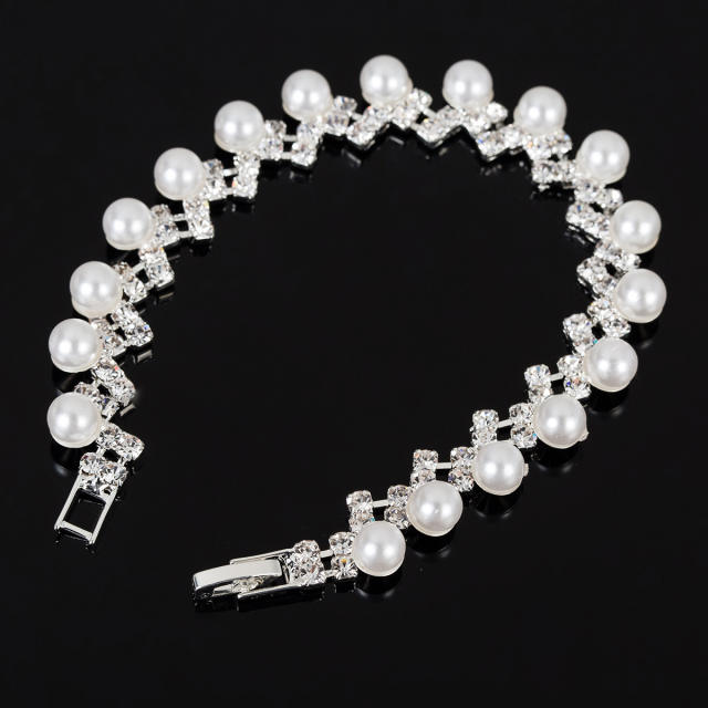 Rhinestone pearl tennis bracelet