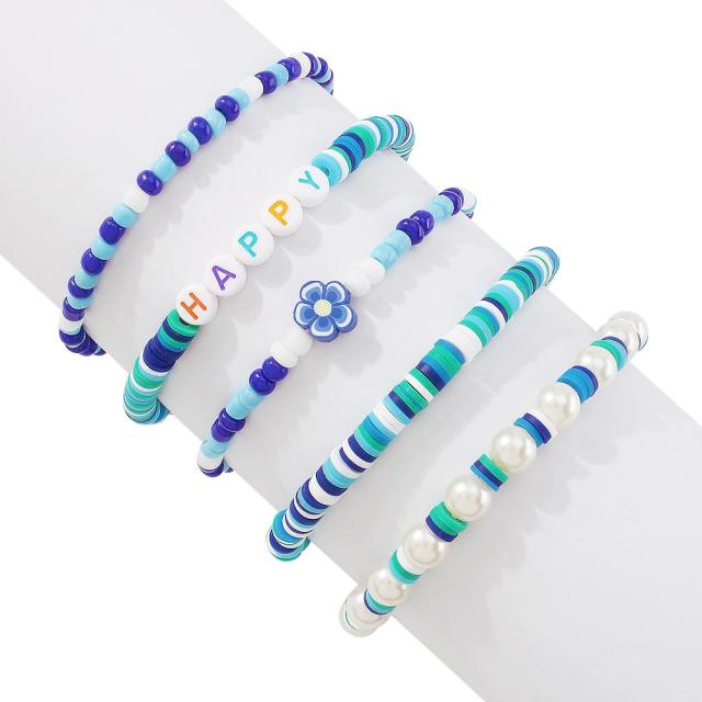 Heishi Bead flower bracelet set