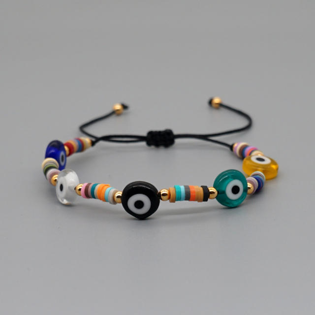 4MM heishi bead bracelet with evil eye beads