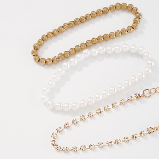 Tennis chain pearl bracelet three pcs set