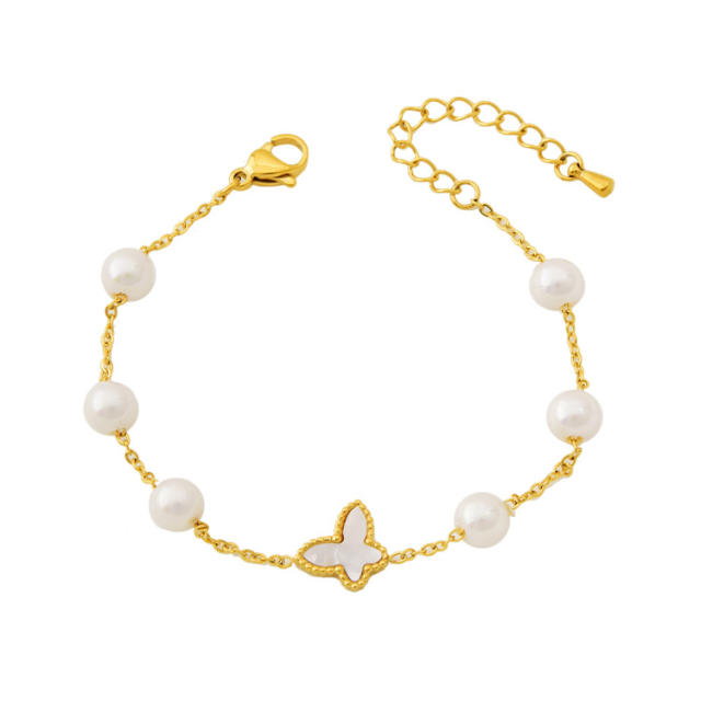 Butterfly pearl chain bracelet and necklace