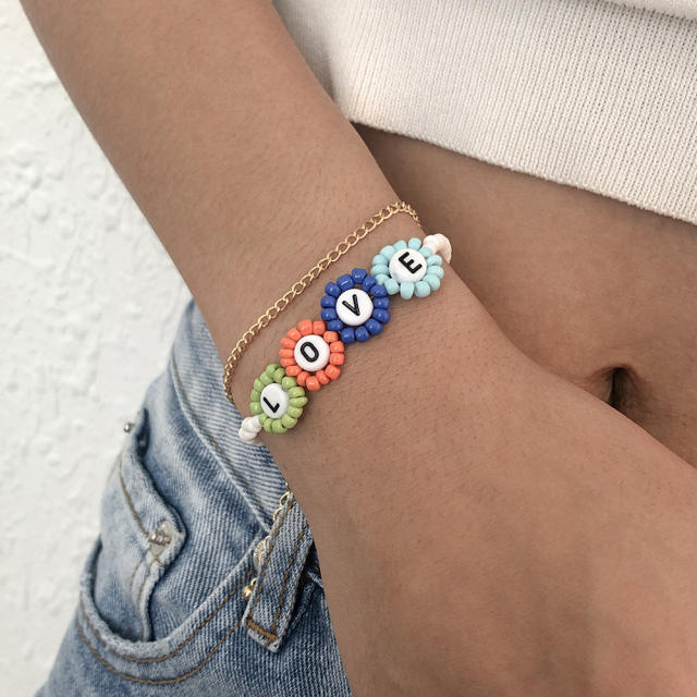 Seed Bead flower bracelet set