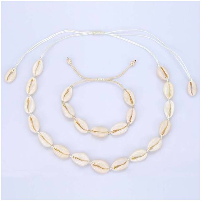 Shell string bracelet and necklace set