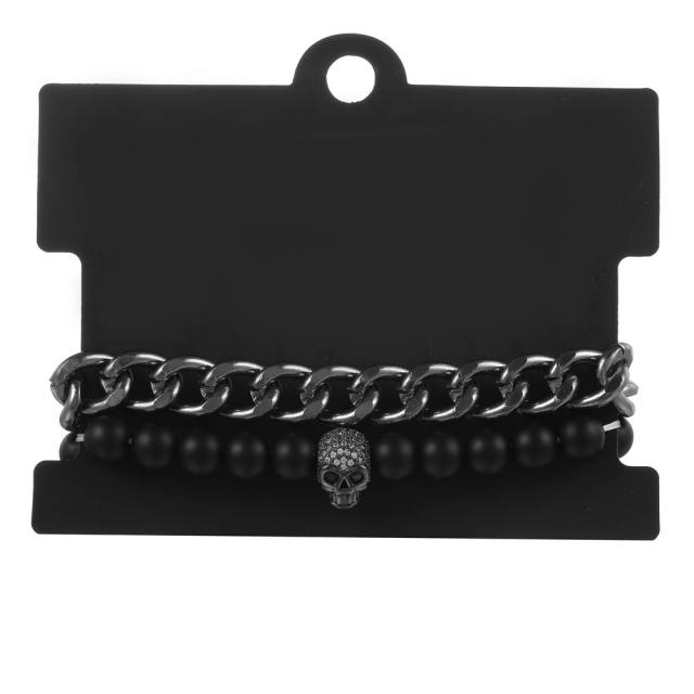 Cuban chain and bead  bracelet set