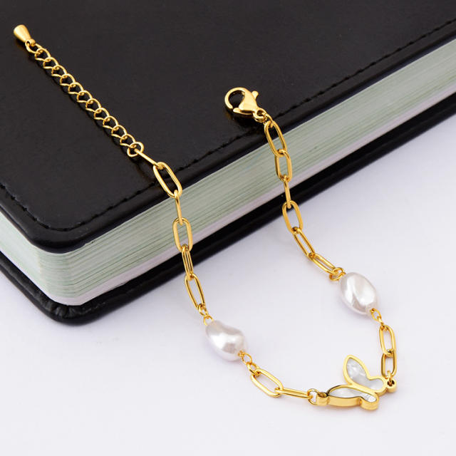 Link chain pearl bracelet
