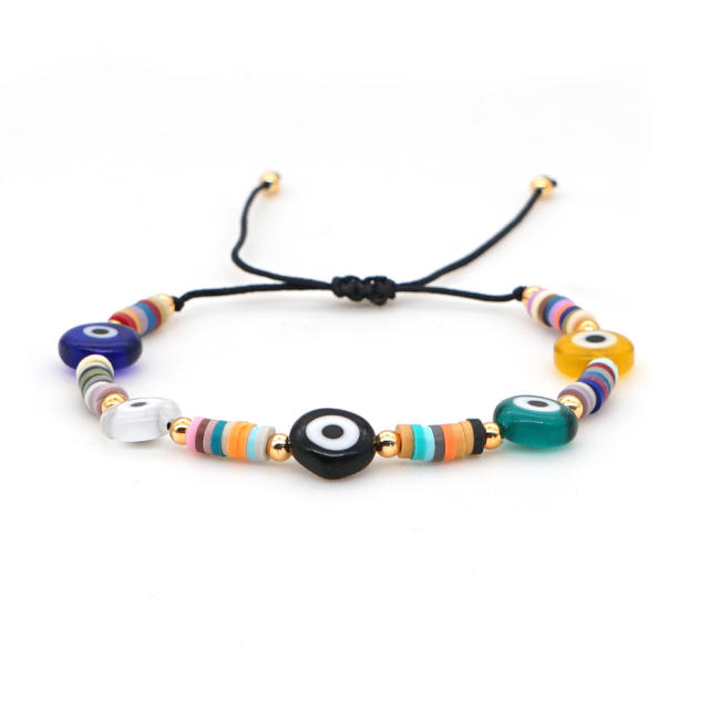 4MM heishi bead bracelet with evil eye beads