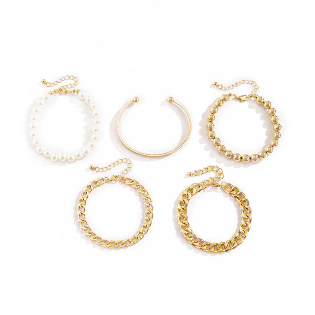 Pearl chain bracelet 5 pcs set