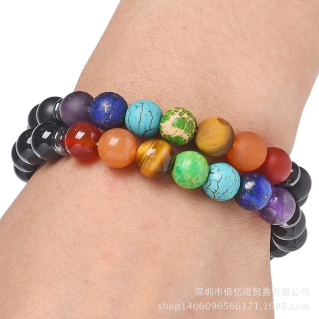 Agate turquoise Tigereye 7 chakra bead bracelet
