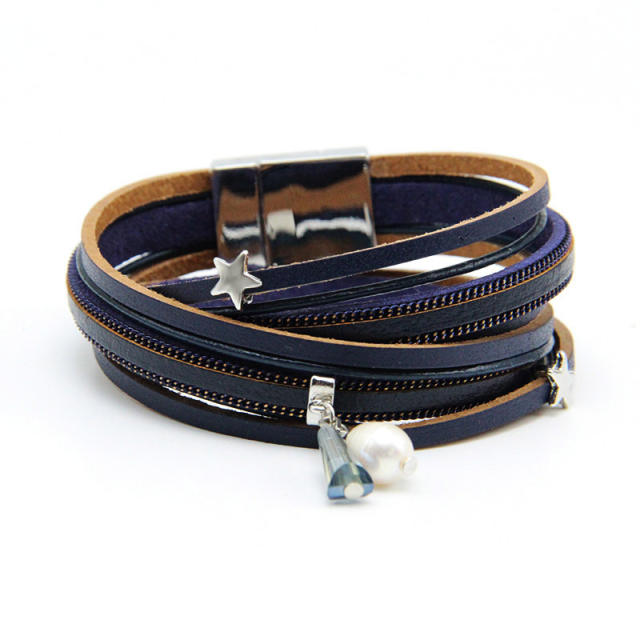 Women's multilayers pearl leather wrap bracelet