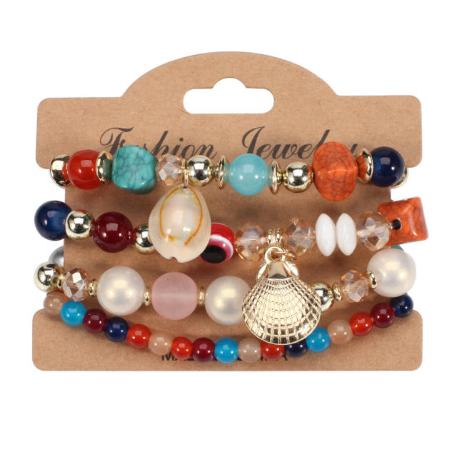 Bohemian shell pendant pearl bead bracelet