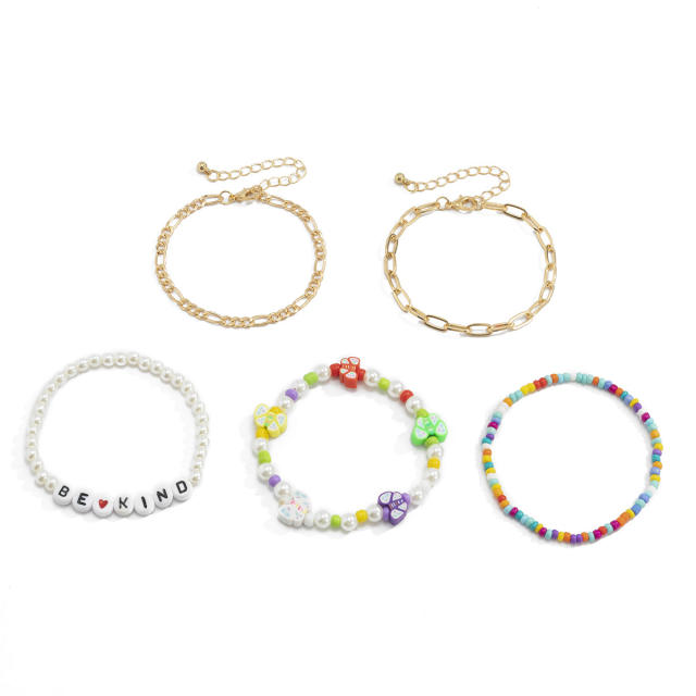 Seed bead pearl chain bracelet 5 pcs set