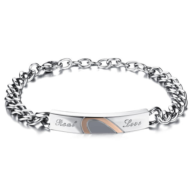 Stainless steel engraved couple bracelet