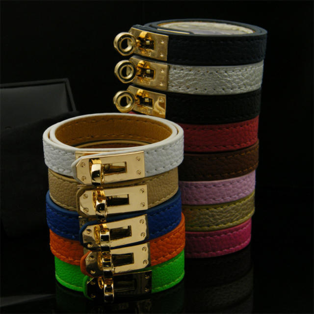 Vintage alloy PU double ring rotating buckle bracelet