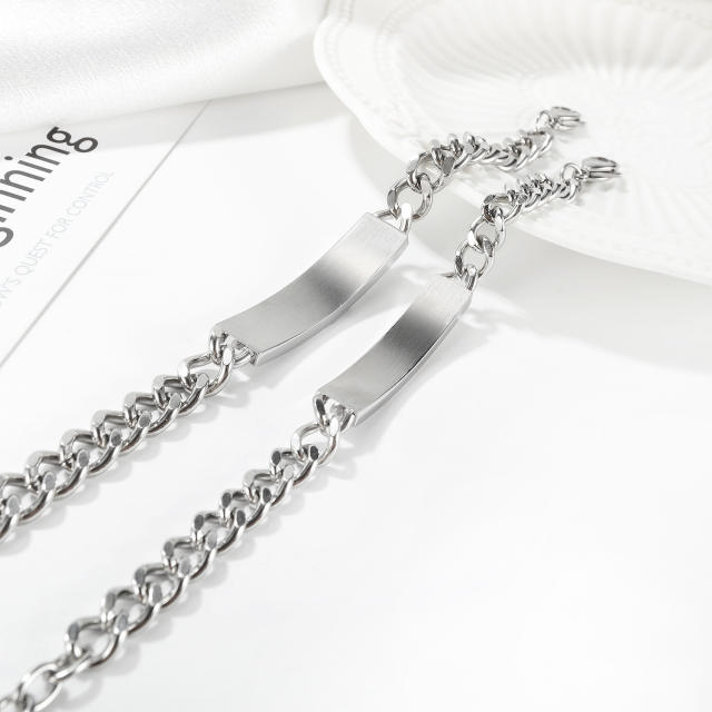 Stainless steel engraved couple bracelet
